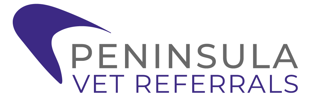 The Peninsula Vet Referrals logo showcases a stylised purple arc above the name, emphasising our committed team of three specialists in veterinary referral services.